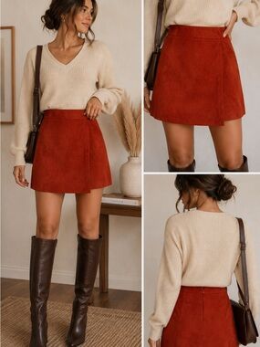 Gianni Bini Burnt Orange Faux Suede A-Line Mini Skirt